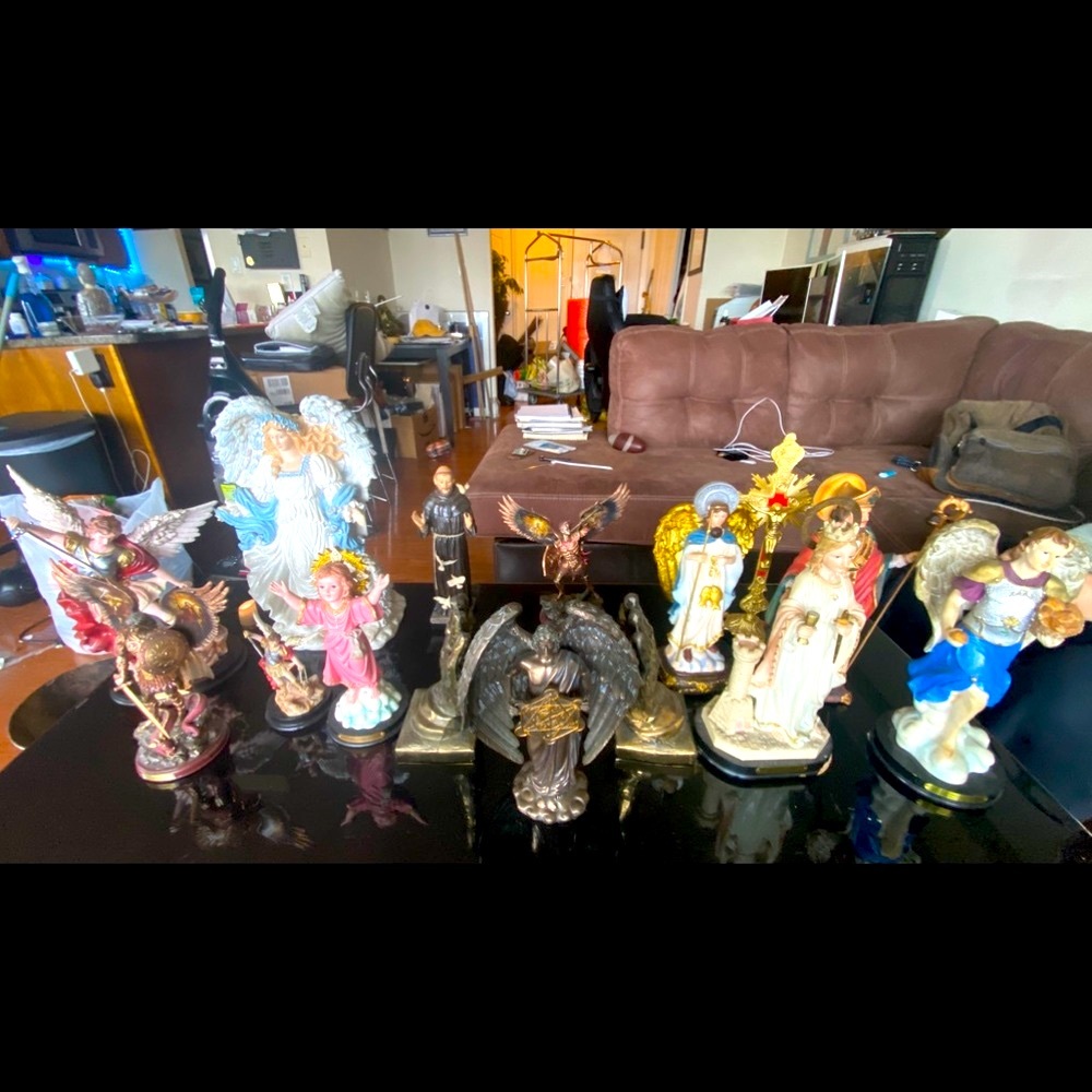 Collection of  angels and saints statues - vintage, antique, and modern